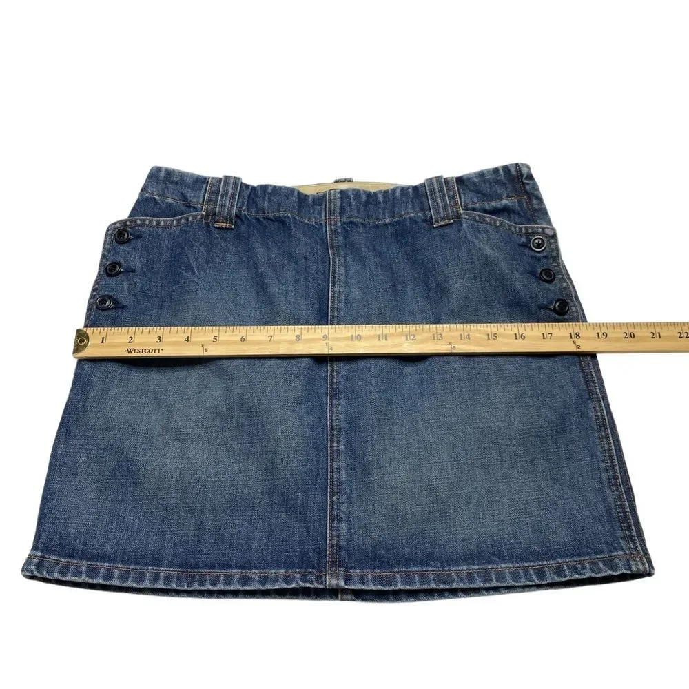 J Crew Denim Mini Skirt Side Buttons Pockets Side Zip Blue Sz 8